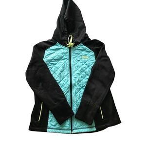 Fila Sport Women's Hoodie Black Green Full Zip Sweatshirt Windbreaker Size Large